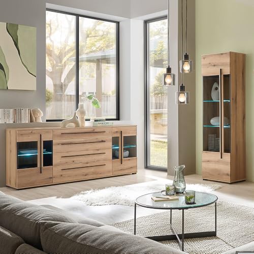 Lomadox Wohnzimmer-Set 2-teilig mit Vitrine & Sideboard in Eiche mit LED Beleuchtung Lomadox Wohnzimmer-Set 2-teilig mit Vitrine & Sideboard in Eiche mit LED Beleuchtung von Lomadox