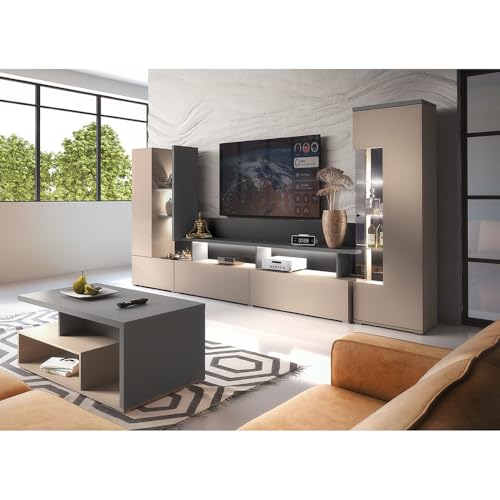 Lomadox Wohnzimmer Set 3-teilig in beige mit anthrazit Wohnwand Couchtisch Vitrine Lomadox Wohnzimmer Set 3-teilig in beige mit anthrazit Wohnwand Couchtisch Vitrine von Lomadox