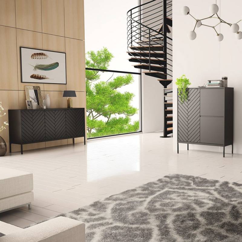 Lomadox Wohnzimmer-Set ANGERA-140, (Mega-Spar-Set, 2-St., Sideboard Kommode), modern in kaschmir mit Fischgrät Design und schwarzen Metallgestell von Lomadox