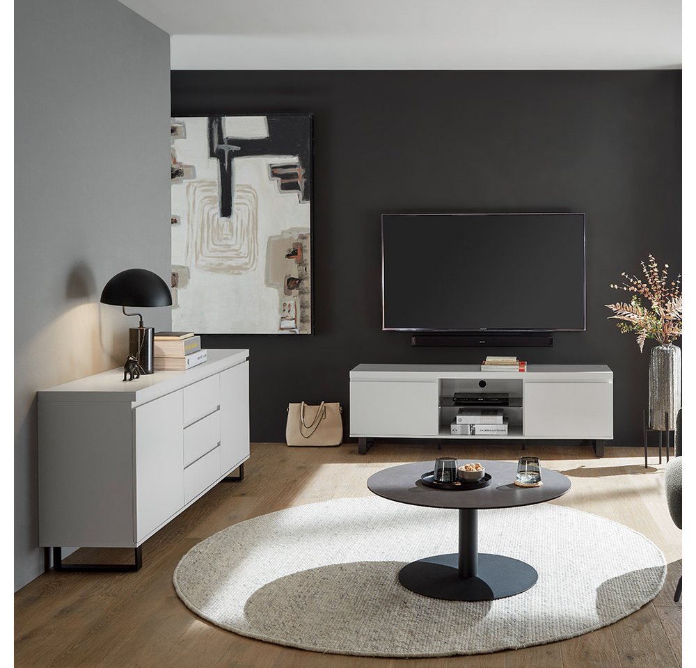Lomadox Wohnzimmer-Set AVILA-05, (Mega-Spar-Set, 2-St., Lowboard Highboard), weiß matt lackiert Metallkufen schwarz Softclose modern Griffleisten von Lomadox
