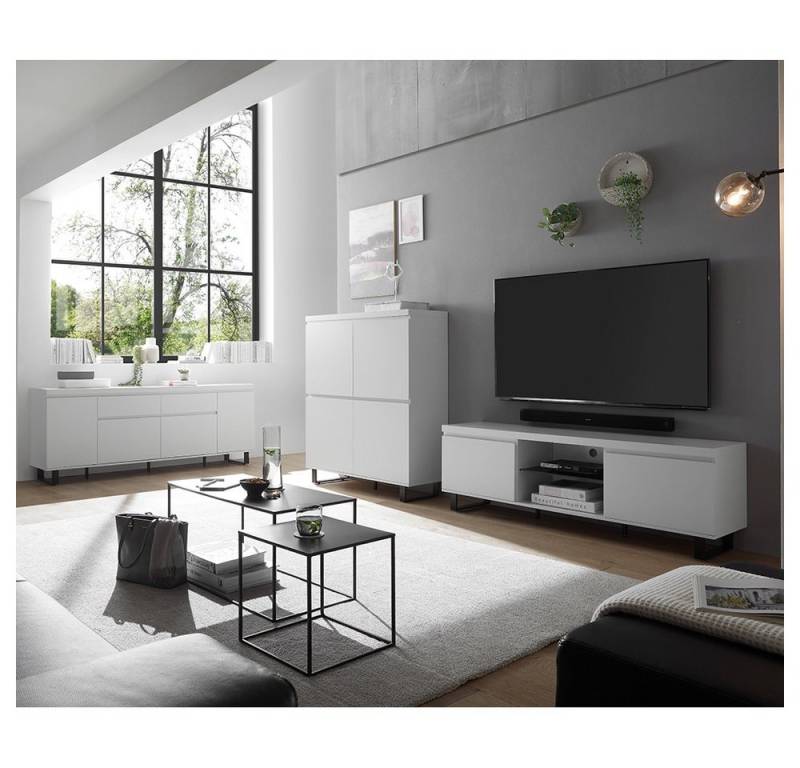 Lomadox Wohnzimmer-Set AVILA-05, (Mega-Spar-Set, 3-St., Lowboard Highboard Sideboard Kommode), weiß matt lackiert Metallkufen schwarz Softclose modern Griffleisten von Lomadox