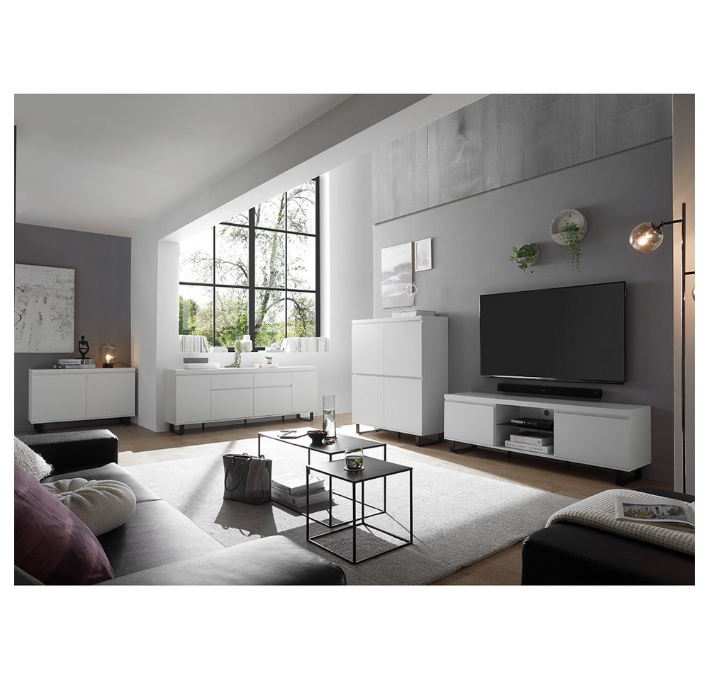 Lomadox Wohnzimmer-Set AVILA-05, (Mega-Spar-Set, 4-St., Lowboard Highboard), weiß matt lackiert Metallkufen schwarz Softclose modern Griffleisten von Lomadox