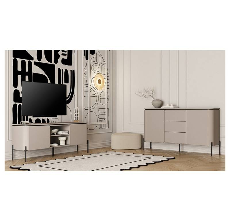 Lomadox Wohnzimmer-Set BRONTE-83, (Mega-Spar-Set, 2-St., Sideboard Lowboard), in greige mit abgerundeten Fronten, grifflos, Push-to-Open von Lomadox