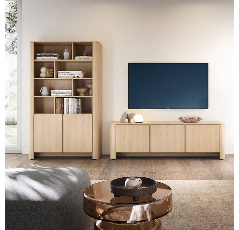 Lomadox Wohnzimmer-Set BRUNNEN-160, (Mega-Spar-Set, 2-St., Lowboard Bücherregal), Eiche Nb., grifflos mit Griffmulden, modern von Lomadox