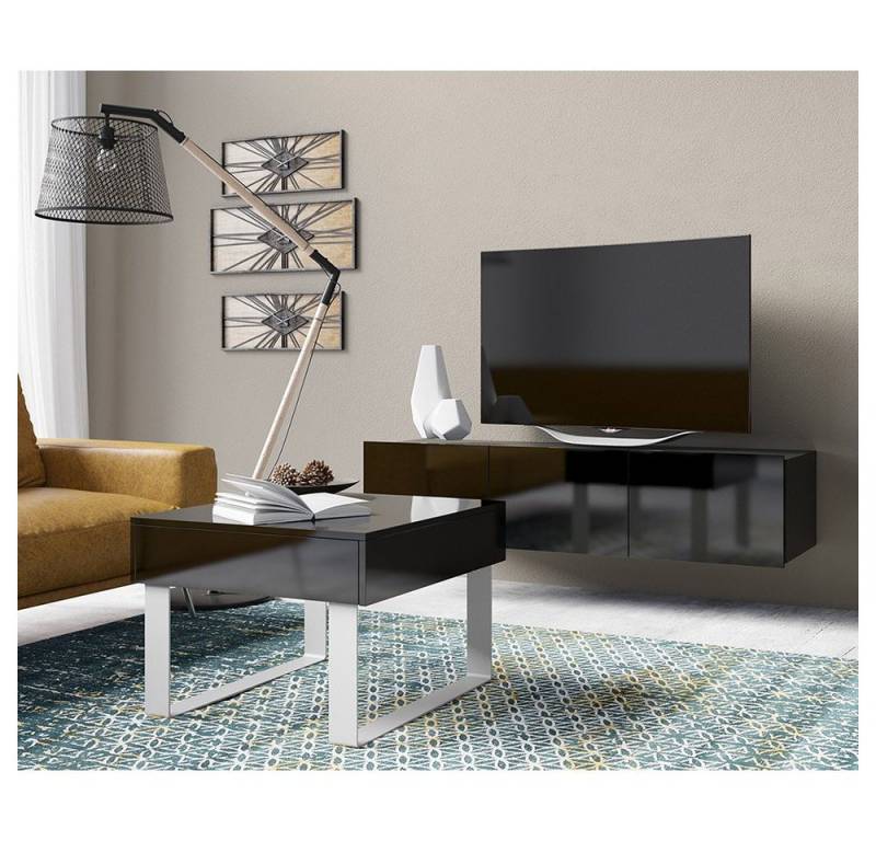 Lomadox Wohnzimmer-Set CAIRNS-132, (Mega-Spar-Set, 2-St., 2-tlg), in schwarz Hochglanz mit Couchtisch, Modern, grifflos von Lomadox