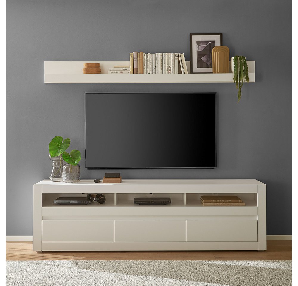 Lomadox Wohnzimmer-Set CHAVES-61, (Mega-Spar-Set, 2-St., Lowboard Wandboard), weiß Front matt Griffleiste austauschbar modern 217 cm breit von Lomadox