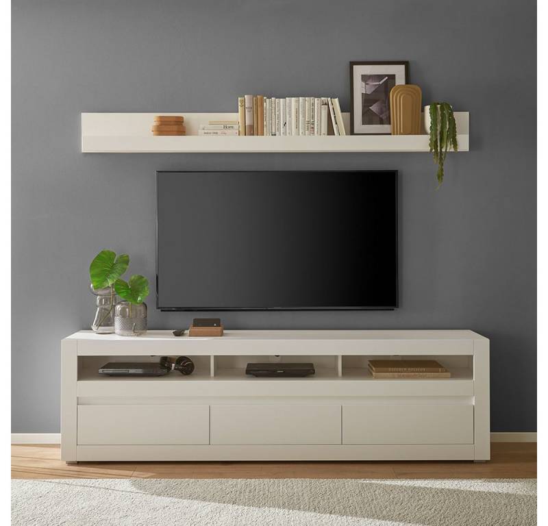 Lomadox Wohnzimmer-Set CHAVES-61, (Mega-Spar-Set, 2-St., Lowboard Wandboard), weiß Front matt Griffleiste austauschbar modern 217 cm breit von Lomadox