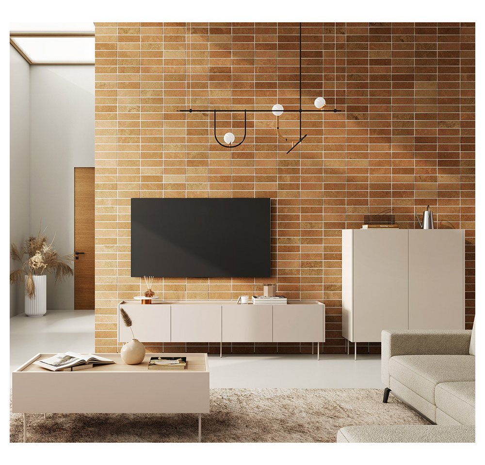 Lomadox Wohnzimmer-Set DELFT-141, (Mega-Spar-Set, 3-St., Couchtisch Highboard Lowboard), in kaschmir und Eiche mit Metallfüßen, modern, grifflos von Lomadox