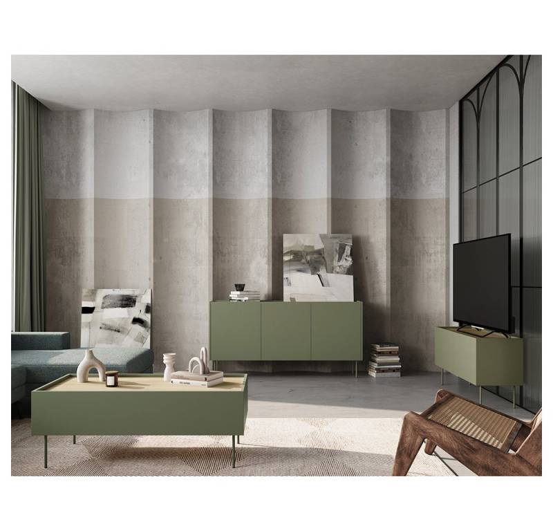 Lomadox Wohnzimmer-Set DELFT-141, (Mega-Spar-Set, 3-St., Couchtisch Lowboard Sideboard), in olivgrün mit Eiche, Metallfüße, modern, grifflos von Lomadox