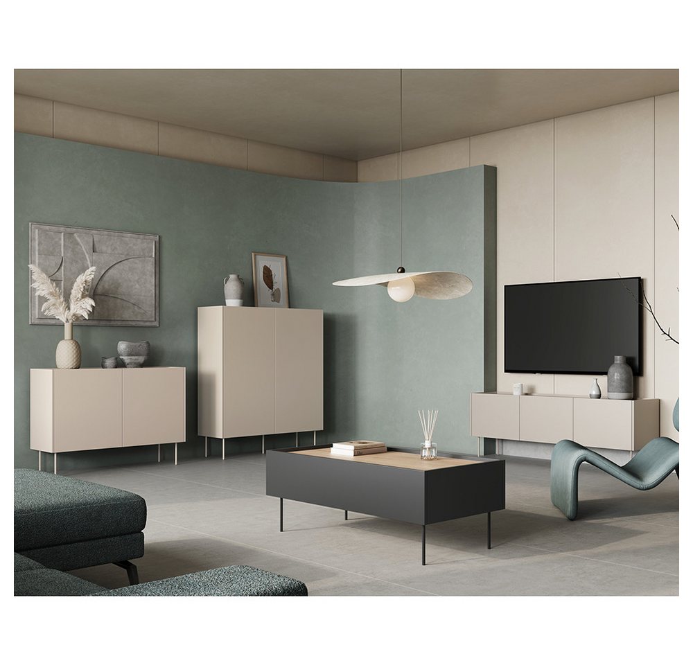 Lomadox Wohnzimmer-Set DELFT-141, (Mega-Spar-Set, 4-St., Couchtisch Highboard Lowboard Sideboard), in kaschmir und schwarz mit Eiche, modern, grifflos von Lomadox