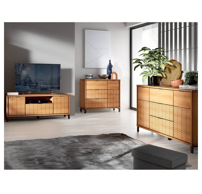 Lomadox Wohnzimmer-Set FABRIANO-161, (Mega-Spar-Set, 3-St., Lowboard Kommode Sideboard), Wohnzimmerschrank Wohnmöbel Wohnzimmer Esszimmermöbel modern Eiche von Lomadox