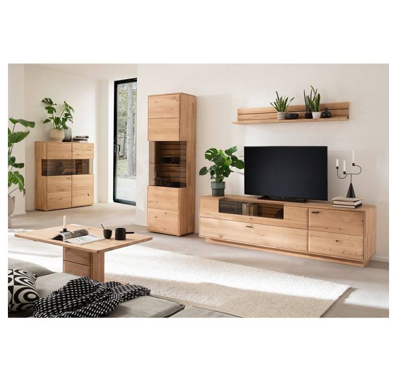 Lomadox Wohnzimmer-Set GALWAY-05, (Mega-Spar-Set, 5-St., Highboard Couchtisch Vitrine Wandboard Lowboard), Wohnwand Wohnmöbel, Eiche massiv geölt von Lomadox