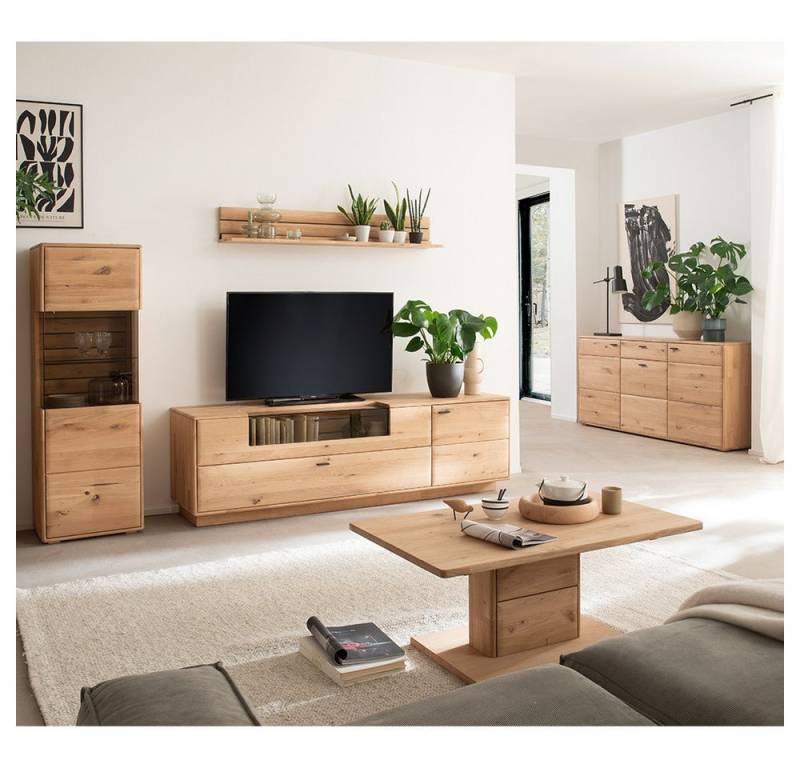 Lomadox Wohnzimmer-Set GALWAY-05, (Mega-Spar-Set, 5-St., Highboard Wandboard Lowboard Sideboard Couchtisch), Wohnwand Wohnmöbel Set, Eiche massiv geölt von Lomadox