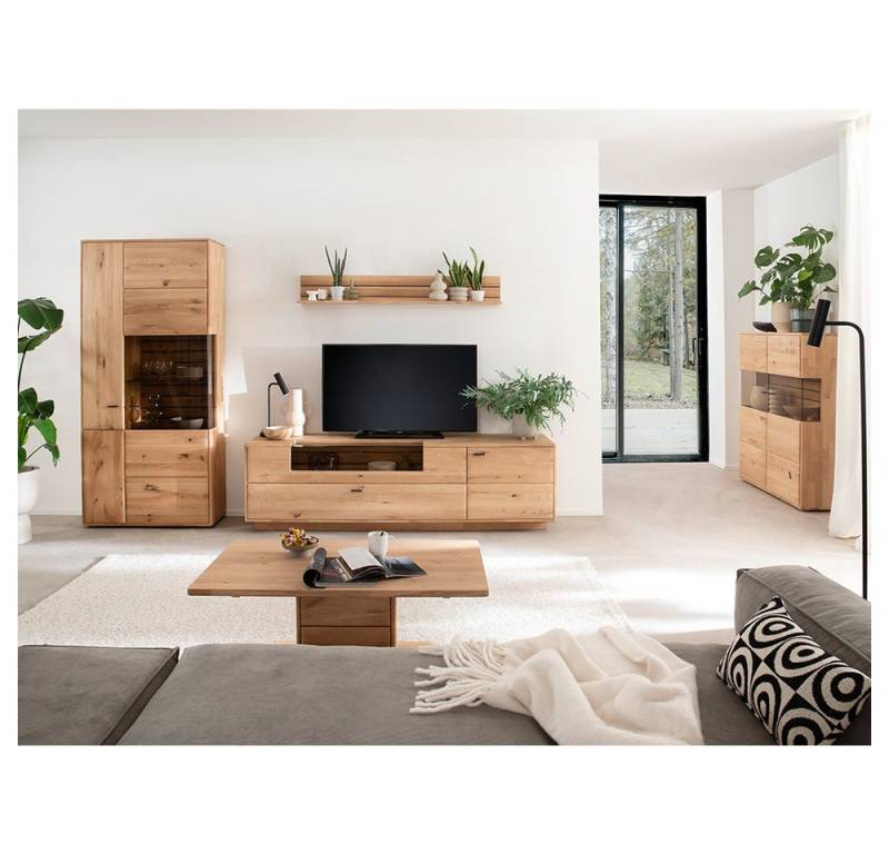 Lomadox Wohnzimmer-Set GALWAY-05, (Mega-Spar-Set, 5-St., Vitrine Wandboard Lowboard Couchtisch Highboard), Wohnwand Wohnmöbel Set, Eiche massiv geölt von Lomadox
