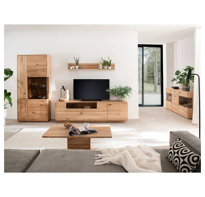 Lomadox Wohnzimmer-Set GALWAY-05, (Mega-Spar-Set, 5-St., Vitrine Wandboard Lowboard Couchtisch Sideboard), Wohnwand Wohnmöbel Set, Eiche massiv geölt von Lomadox