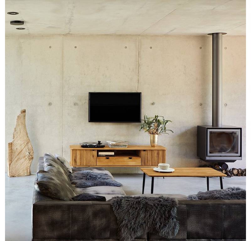 Lomadox Wohnzimmer-Set KABALA-165, (Mega-Spar-Set, 2-St., Couchtisch Highboard), Couchtisch 60x110 cm, Eiche massiv geölt, gerillte Front von Lomadox