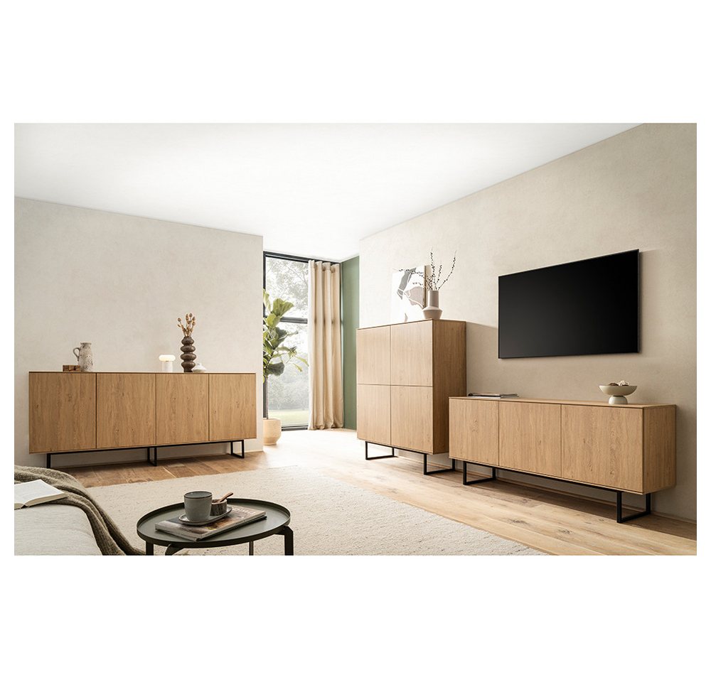 Lomadox Wohnzimmer-Set KASOL-61, (Mega-Spar-Set, 3-St., Sideboard Highboard Lowboard), Eiche Dekor grifflos Push-to-open Metallgestell schwarz Industrial von Lomadox