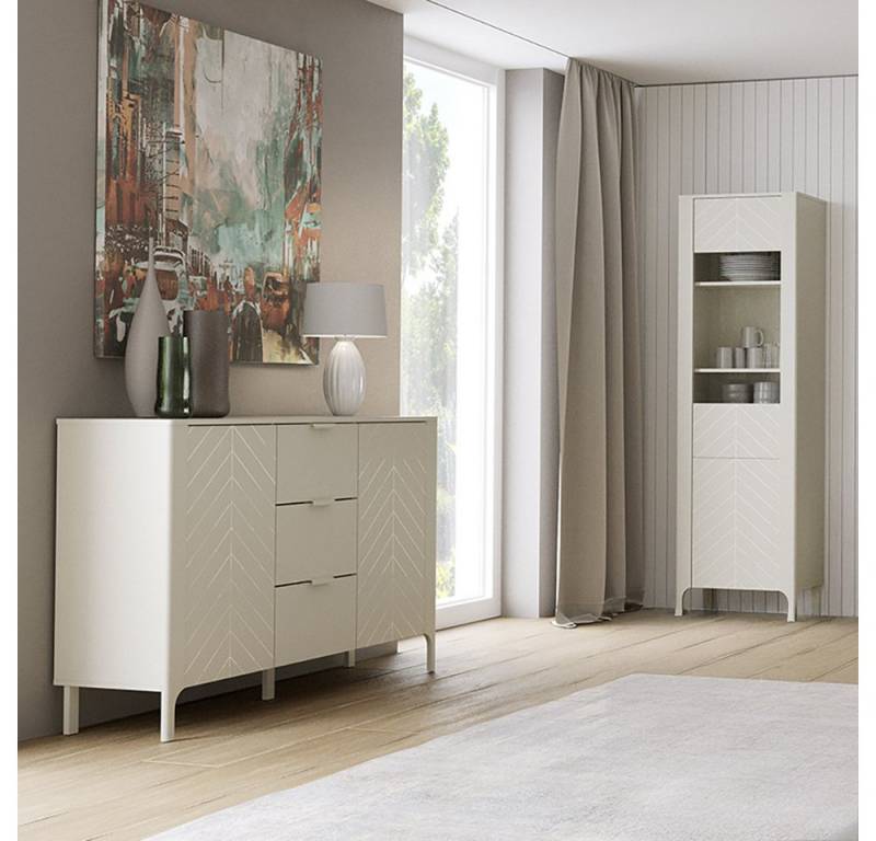 Lomadox Wohnzimmer-Set MAZARA-161, (Mega-Spar-Set, 2-St., Kommode Vitrine), Wohnwand mit Fischgrät Dekor, Push-to-Open und Softclose-Funktion von Lomadox