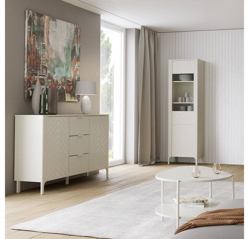 Lomadox Wohnzimmer-Set MAZARA-161, (Mega-Spar-Set, 3-St., Kommode Vitrine Couchtisch), Wohnwand mit Fischgrät Dekor, Push-to-Open und Softclose-Funktion von Lomadox