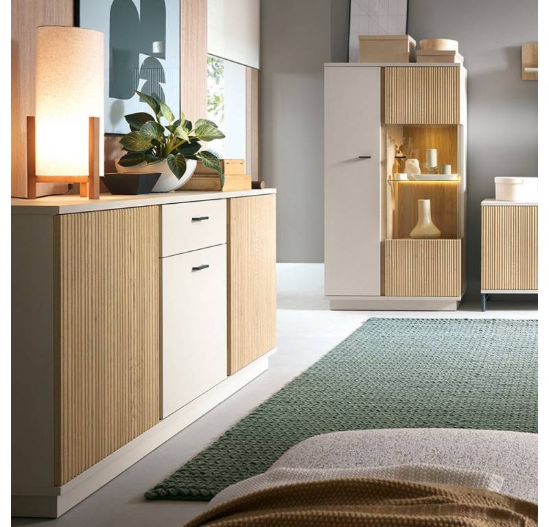 Lomadox Wohnzimmer-Set MOLINA-129, (Mega-Spar-Set, 2-St., Highboard Kommode), Wohnzimmermöbel in Eiche & kaschmir mit Softclose & LED-Beleuchtung von Lomadox