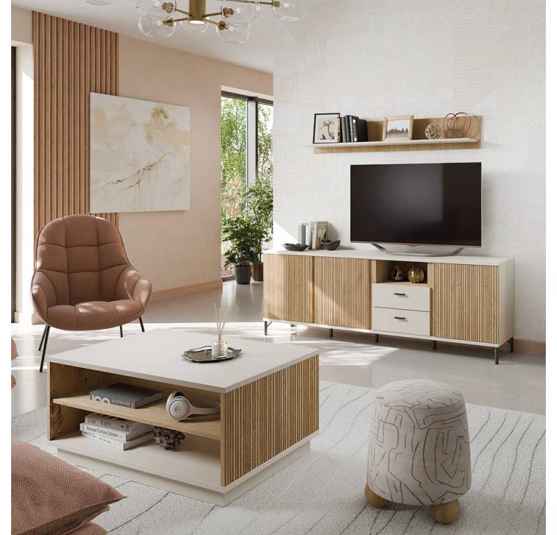 Lomadox Wohnzimmer-Set MOLINA-129, (Mega-Spar-Set, 3-St., Lowboard Wandregal Couchtisch), Wohnzimmermöbel in Eiche & kaschmir mit Softclose-Funktion von Lomadox