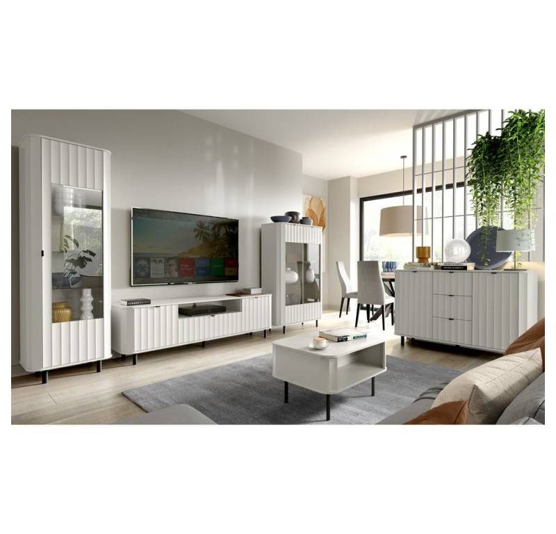 Lomadox Wohnzimmer-Set NASHVILLE-161, (Mega-Spar-Set, 5-St., Vitrine Lowboard Highboard Sideboard Couchtisch), Wohnzimmer-Set mit Wellen-Optik, in Weiß, modern von Lomadox