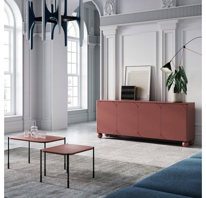 Lomadox Wohnzimmer-Set SPLIT-141, (Mega-Spar-Set, 3-St., Sideboard Couchtische), burgunder rot matt Kugelfüße grifflos 2 Beistelltische Metallfüße von Lomadox