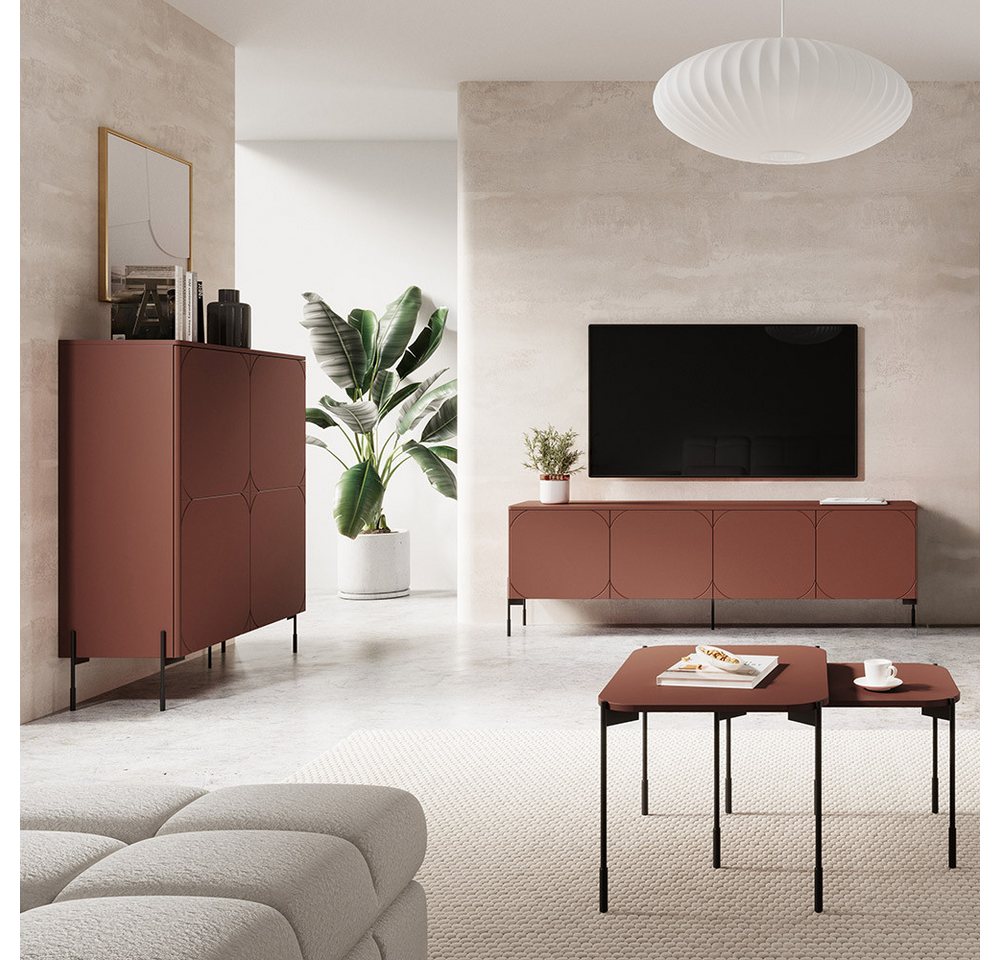 Lomadox Wohnzimmer-Set SPLIT-141, (Mega-Spar-Set, 4-St., Highboard Couchtische Lowboard), burgunder rot matt Metallfüße grifflos Softclose Push-to-open von Lomadox