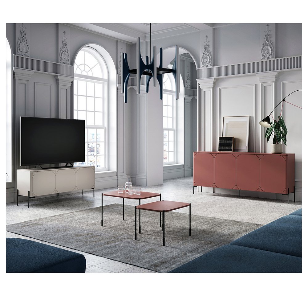 Lomadox Wohnzimmer-Set SPLIT-141, (Mega-Spar-Set, 4-St., Sideboard Couchtische), burgunder rot kaschmir matt Metallfüße grifflos Softclose Push-to-open von Lomadox