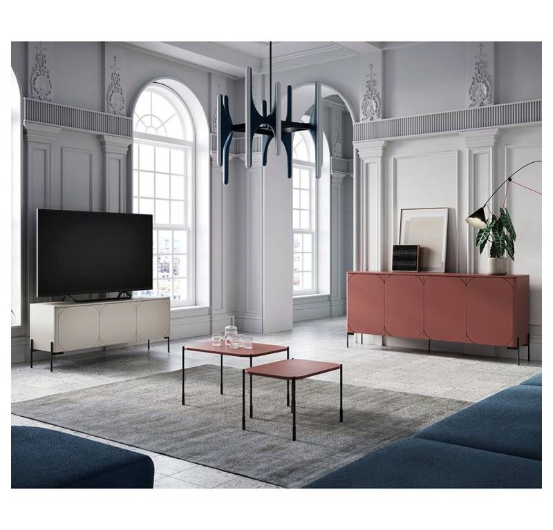 Lomadox Wohnzimmer-Set SPLIT-141, (Mega-Spar-Set, 4-St., Sideboard Couchtische), burgunder rot kaschmir matt Metallfüße grifflos Softclose Push-to-open von Lomadox
