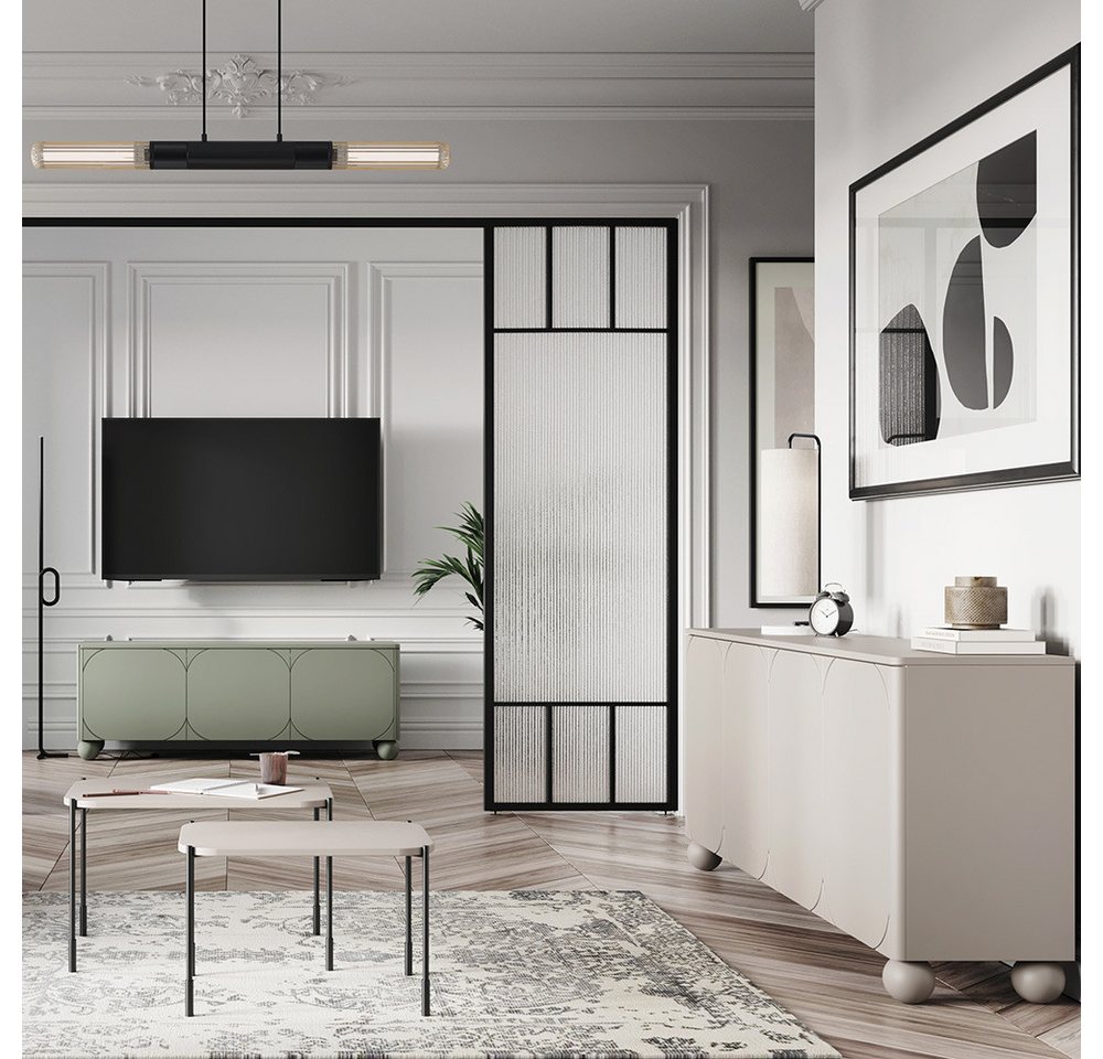 Lomadox Wohnzimmer-Set SPLIT-141, (Mega-Spar-Set, 4-St., Sideboard Lowboard Couchtische), kaschmir beige oliv grün matt Kugelfüße Metallbeine grifflos modern von Lomadox