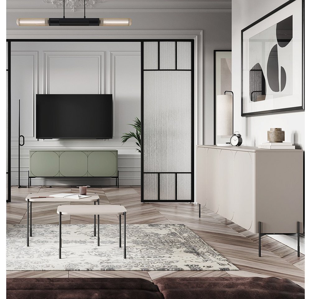 Lomadox Wohnzimmer-Set SPLIT-141, (Mega-Spar-Set, 4-St., Sideboard Lowboard Couchtische), kaschmir oliv grün matt Metallfüße grifflos Softclose Push-to-open von Lomadox