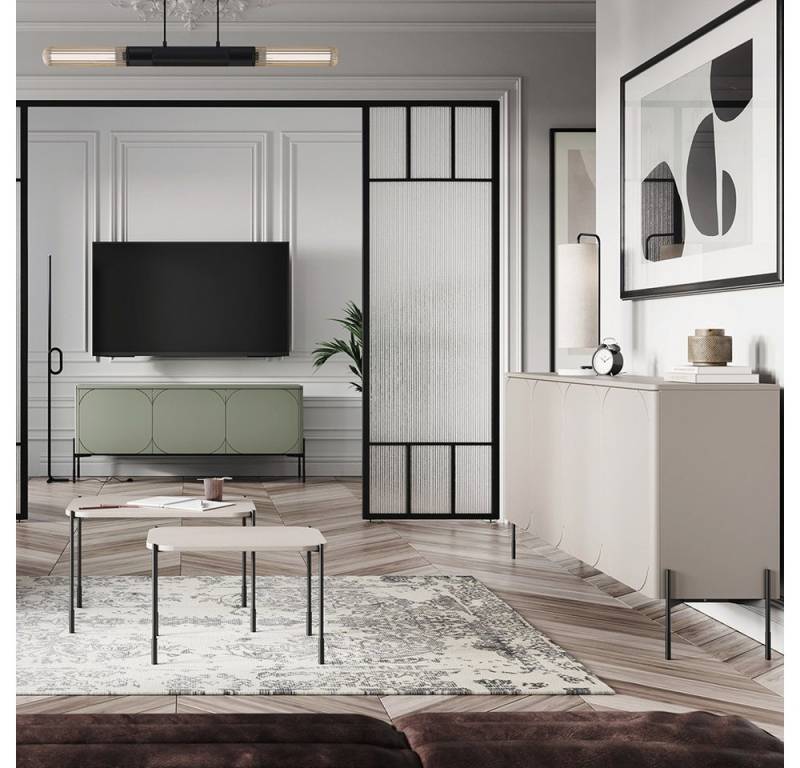 Lomadox Wohnzimmer-Set SPLIT-141, (Mega-Spar-Set, 4-St., Sideboard Lowboard Couchtische), kaschmir oliv grün matt Metallfüße grifflos Softclose Push-to-open von Lomadox
