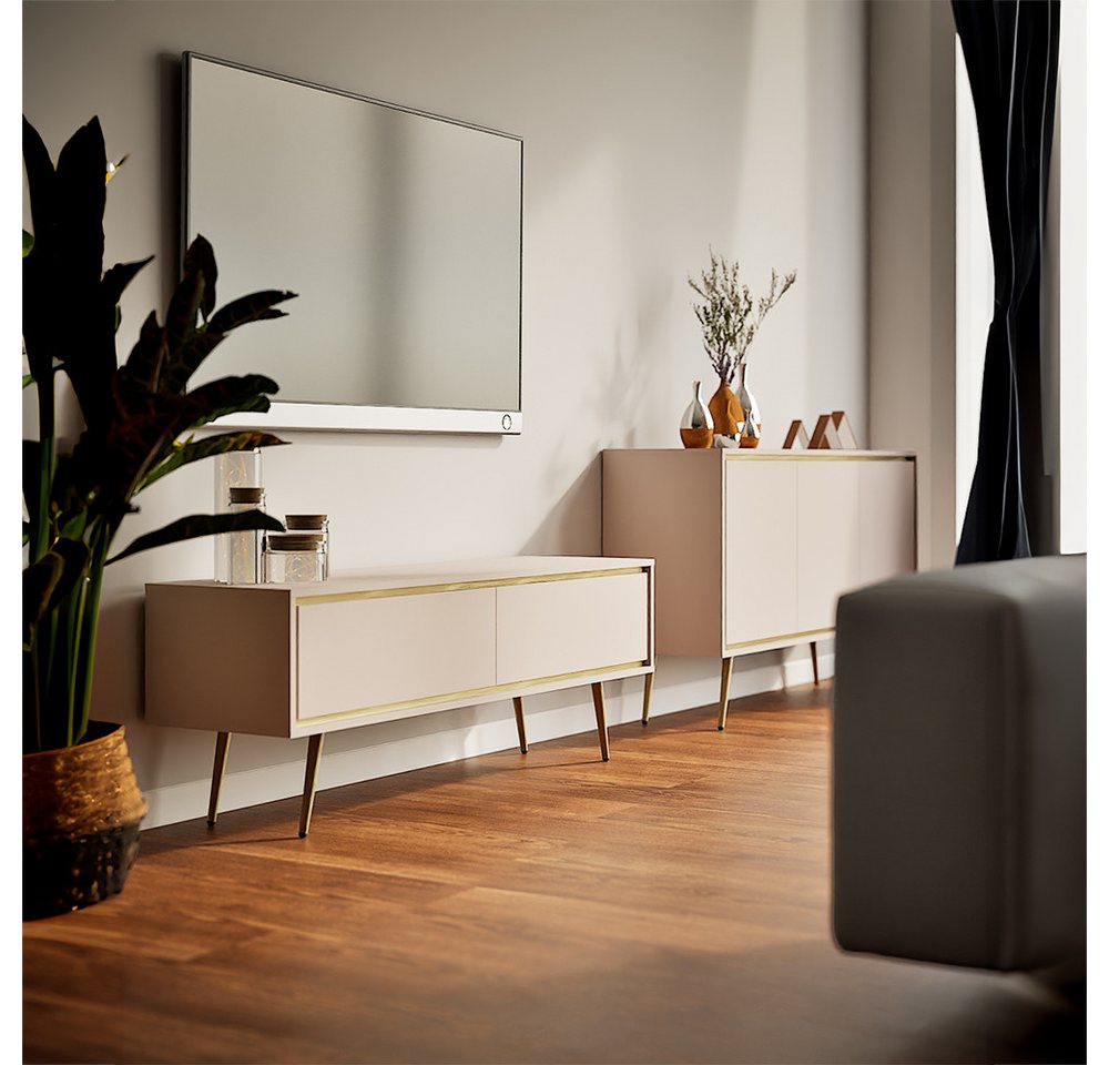 Lomadox Wohnzimmer-Set TRALEE-132, (Mega-Spar-Set, 2-St., Lowboard Sideboard), in kaschmir mit goldfarbenen Akzenten, Push-to-open von Lomadox
