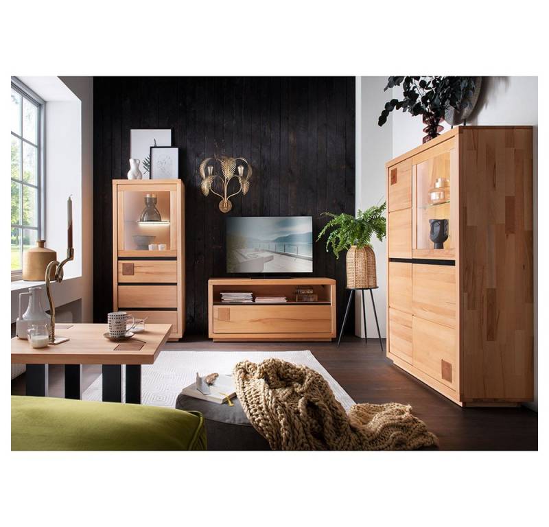 Lomadox Wohnzimmer-Set WINCHESTER-69, (Mega-Spar-Set, 4-St., Highboard Couchtisch Vitrine Lowboard), Wohnzimmermöbel Hochkommode Tisch Buche massiv Hirnholz-Detail von Lomadox