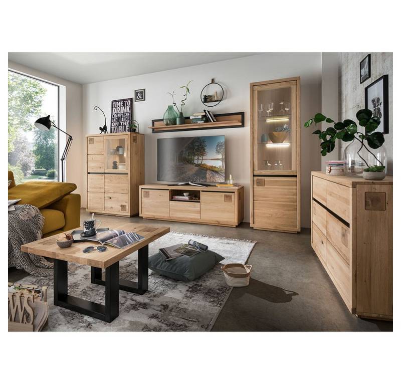 Lomadox Wohnzimmer-Set WINCHESTER-69, (Mega-Spar-Set, 4-St., Highboard Esstisch Sideboard), Wohnzimmermöbel Hochkommode Tisch Eiche massiv Hirnholz-Detail von Lomadox