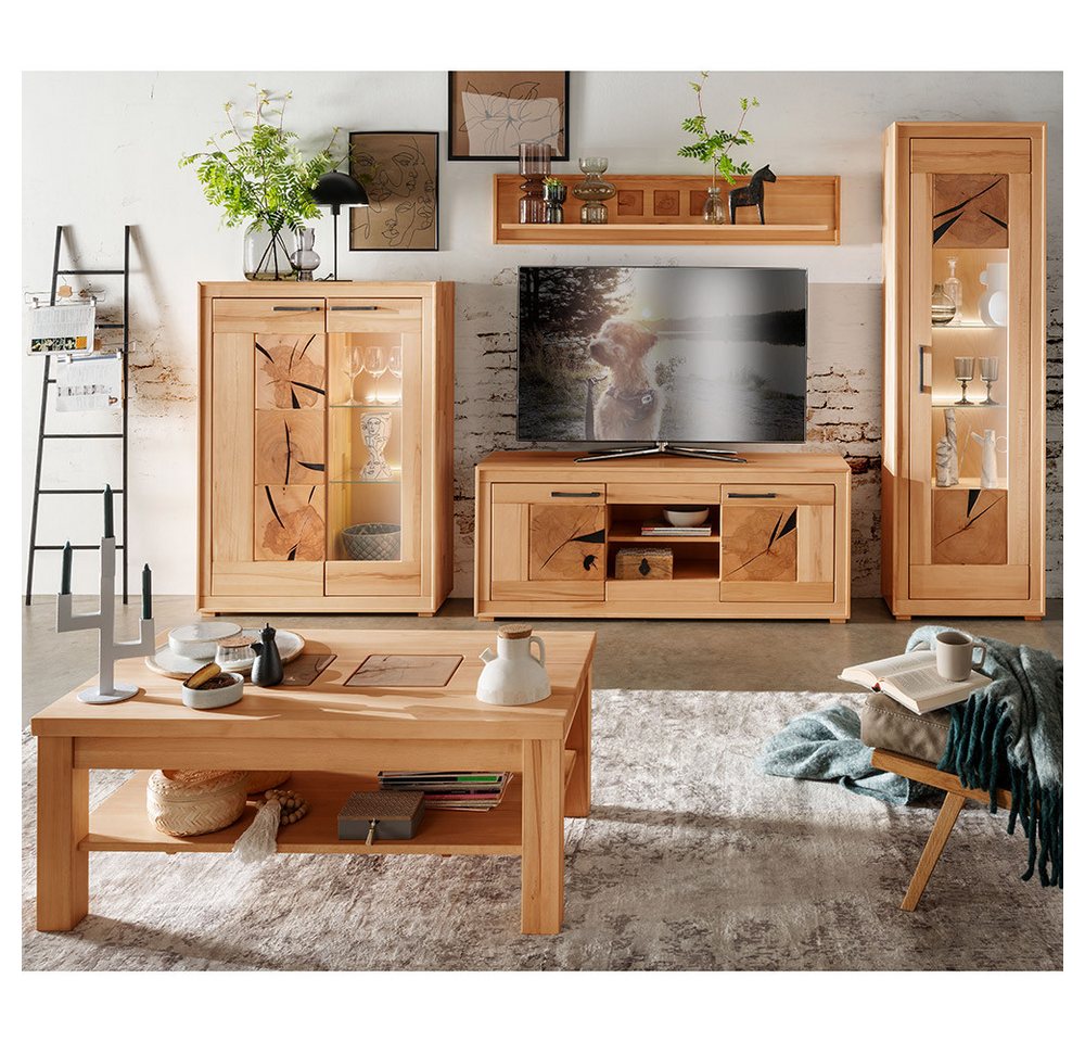 Lomadox Wohnzimmer-Set WINNIPEG-69, (Mega-Spar-Set), in Kernbuche massiv geölt mit Hirnholz-Detail von Lomadox