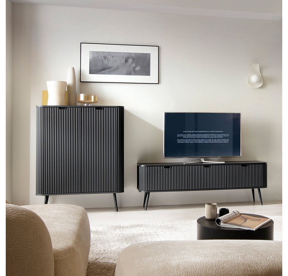 Lomadox Wohnzimmer-Set ZARA-160, (Mega-Spar-Set, 2-St., Konsolentisch Sideboard), in schwarz gerillt mit Rillen Metallfüße Wohnzimmerschränke von Lomadox