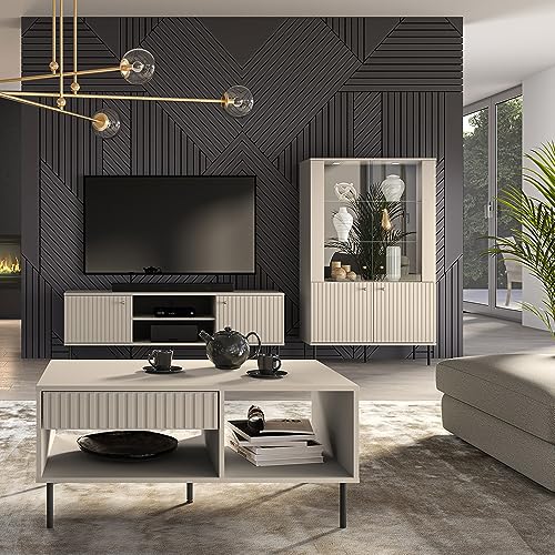 Lomadox Wohnzimmer Set in Kaschmir matt modern 3-teilig mit Riffeloptik mit Couchtisch, TV-Board, Vitrinenschrank Lomadox Wohnzimmer Set in Kaschmir matt modern 3-teilig mit Riffeloptik mit Couchtisch, TV-Board, Vitrinenschrank von Lomadox