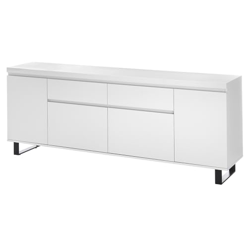 Lomadox Wohnzimmer-Sideboard 191 cm breit in weiß mit 2 türig Schubladen Schwarze Metallkufen modern von Lomadox