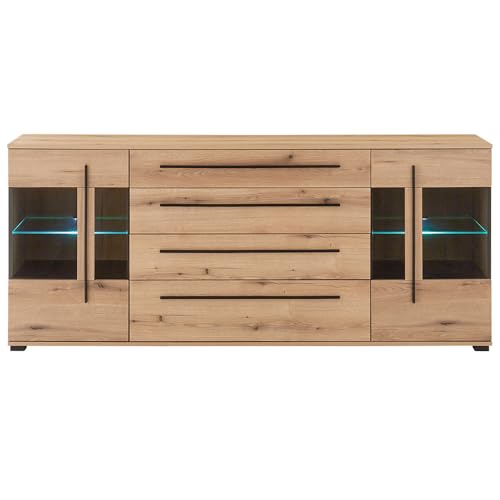 Lomadox Wohnzimmer-Sideboard 200 cm breit Wohnzimmerschrank Vitrinenschrank in Eiche mit LED Beleuchtung Lomadox Wohnzimmer-Sideboard 200 cm breit Wohnzimmerschrank Vitrinenschrank in Eiche mit LED Beleuchtung von Lomadox