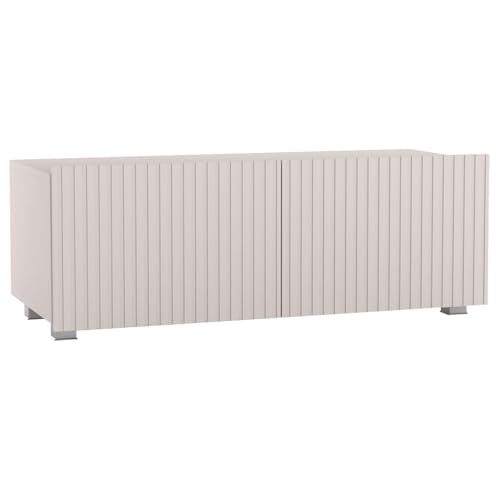 Lomadox Wohnzimmer TV-Board 100 cm Breite mit Rillenfront in Kaschmir, 2 Softclose-Türen wandhängend oder mit Füßen montierbar grifflos von Lomadox
