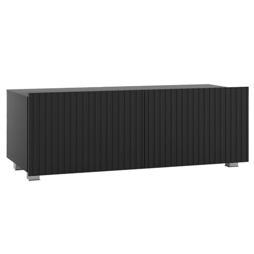 Lomadox Wohnzimmer TV-Board 100 cm Breite mit Rillenfront in schwarz matt mit 2 Softclose-Türen wandhängend oder mit Füßen montierbar grifflos von Lomadox