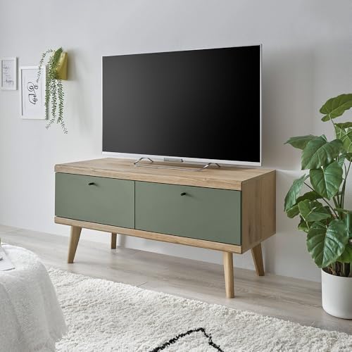 Lomadox Wohnzimmer TV-Lowboard TV-Schrank, 107cm, in Eiche mit grün Modern von Lomadox