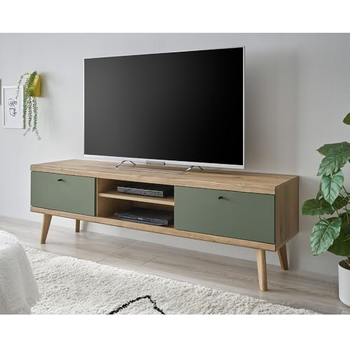 Lomadox Wohnzimmer TV-Lowboard TV-Schrank, 160cm, in Eiche mit grün Modern von Lomadox