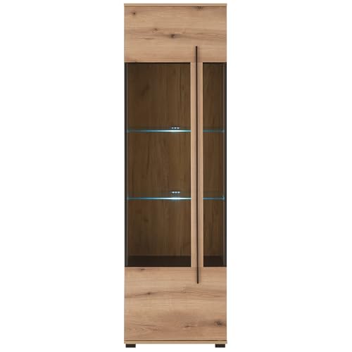 Lomadox Wohnzimmer-Vitrine 60 cm breit in Eiche Vitrinenschrank Wohnzimmerschrank inkl. LED Beleuchtung von Lomadox