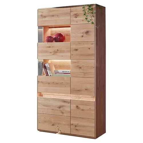 Lomadox Wohnzimmer Vitrine Vitrinenschrank mit 103 cm Breite in Eiche massiv geölt, inkl. LED-Beleuchtung, 2 Vitrine Vitrinenschranknfächer Links, 4 Türen, Massivholz/Echtholz, Softclose, grifflos Lomadox Wohnzimmer Vitrine Vitrinenschrank mit 103 cm Breite in Eiche massiv geölt, inkl. LED-Beleuchtung, 2 Vitrine Vitrinenschranknfächer Links, 4 Türen, Massivholz/Echtholz, Softclose, grifflos von Lomadox