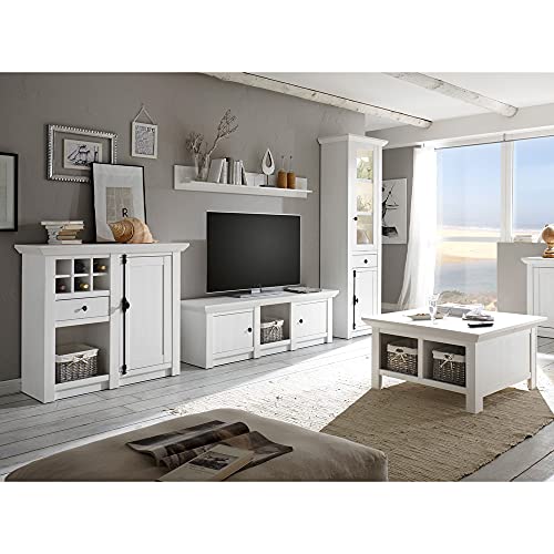 Lomadox Wohnzimmer Wohnwand Set inkl. Couchtisch Landhaus-Stil Pinie weiß Nb.Stellmaß Vitrine ca. 63 cm von Lomadox