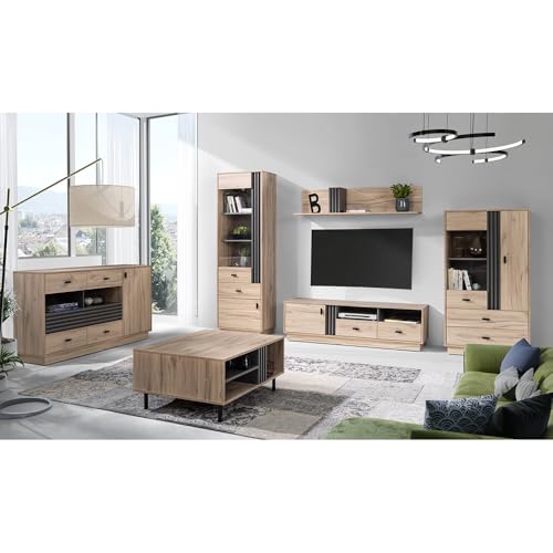 Lomadox Wohnzimmermöbel-Set mit 2 Vitrinen, Sideboard & Couchtisch in Eiche mit anthrazitfarbenen Akzenten, modern 6-teilig von Lomadox