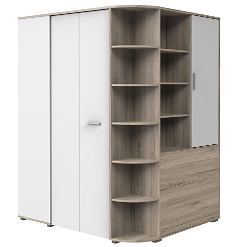 Lomadox begehbarer Eckkleiderschrank, Kleiderschrank mit Falttür Jugendzimmer mit Beleuchtung in Eiche Nb. mit weiß, B/H/T: ca. 124/201/148 cm Lomadox begehbarer Eckkleiderschrank, Kleiderschrank mit Falttür Jugendzimmer mit Beleuchtung in Eiche Nb. mit weiß, B/H/T: ca. 124/201/148 cm von Lomadox